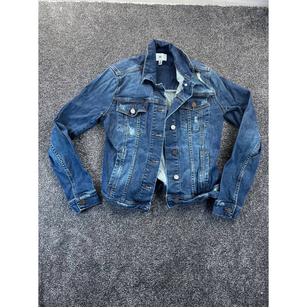 BP Distressed Denim Jacket Women XS Blue Button Front Trucker Style